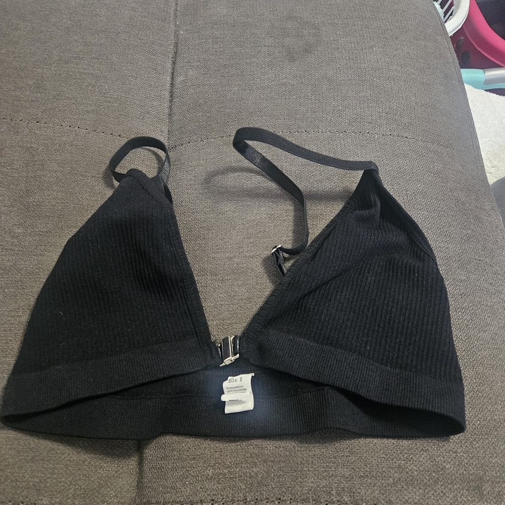 Black Ribbed Bralette with Front Clasp